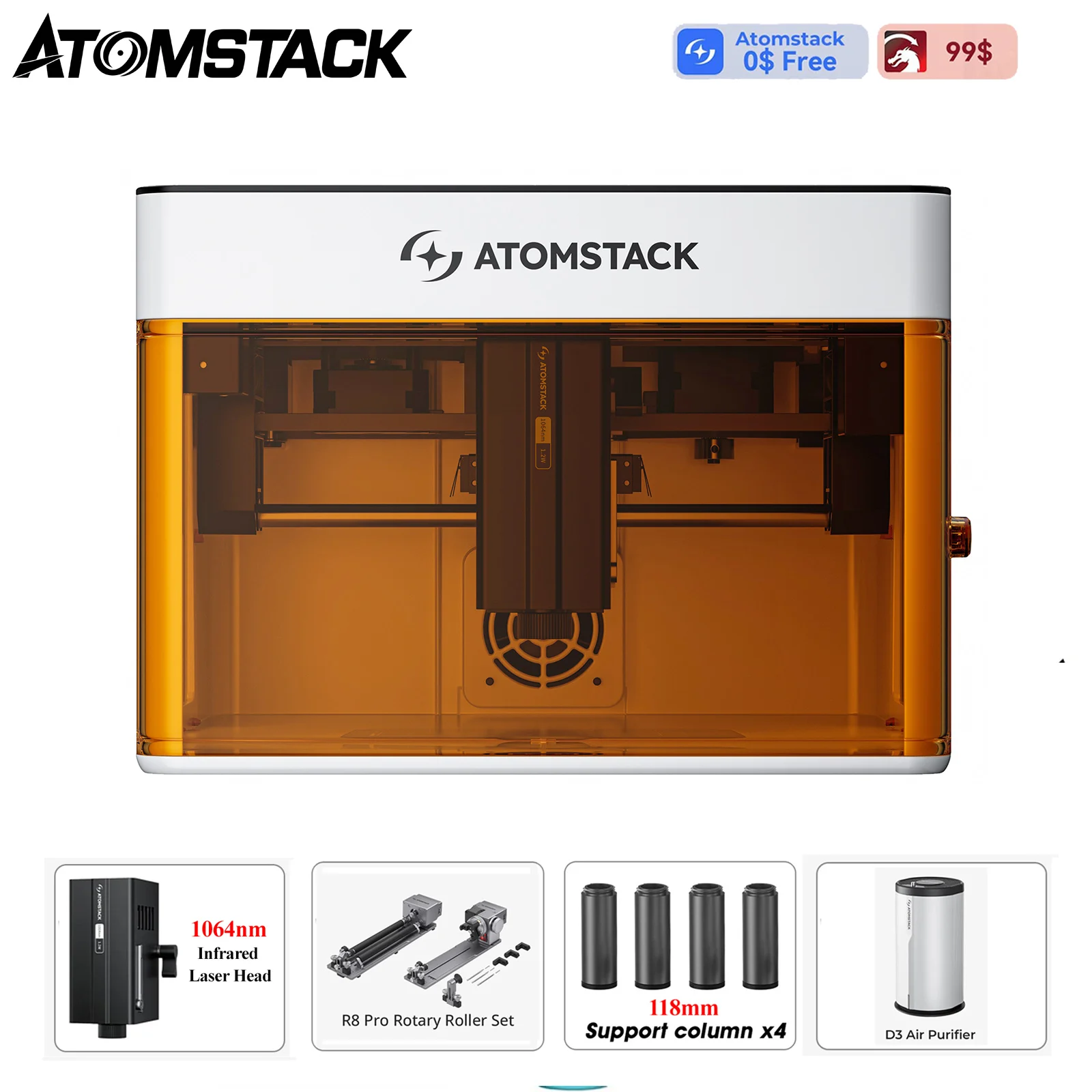 

Atomstack P1 Laser Engraver Mini 5W+1.2W Laser Power Laser Cutting and Engraving Machine For Metals/Wood/Leather Laser Printer