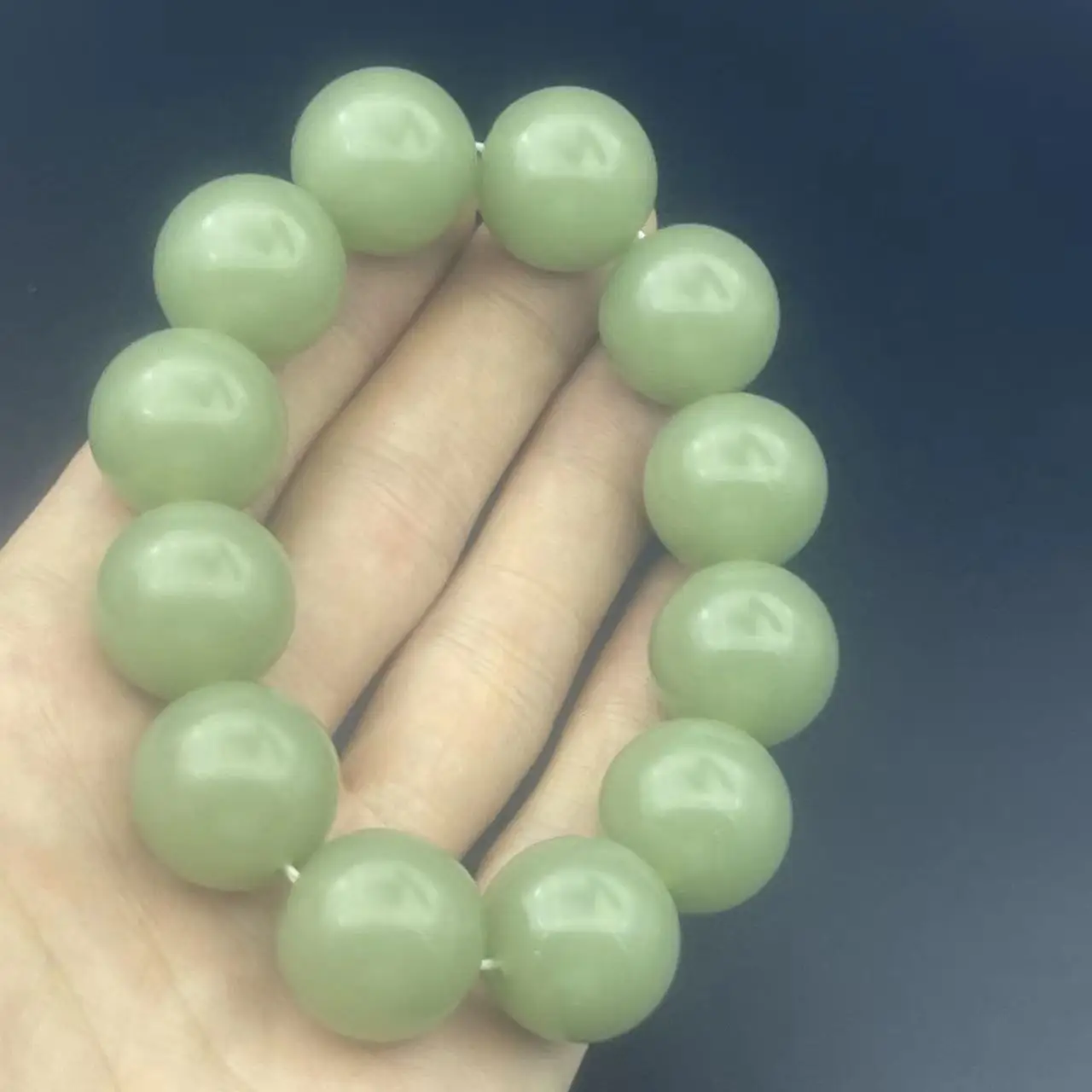 Chinese Natural Hetian Jade Hand Carved Exquisite Round Bead Bracelet