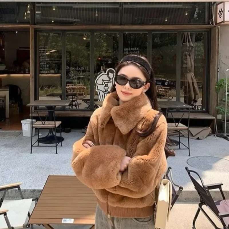 Vintage Lapel Faux Fur Coat Women Eco Friendly Fluffy Outerwear Elegant Versatile Winter Jacket