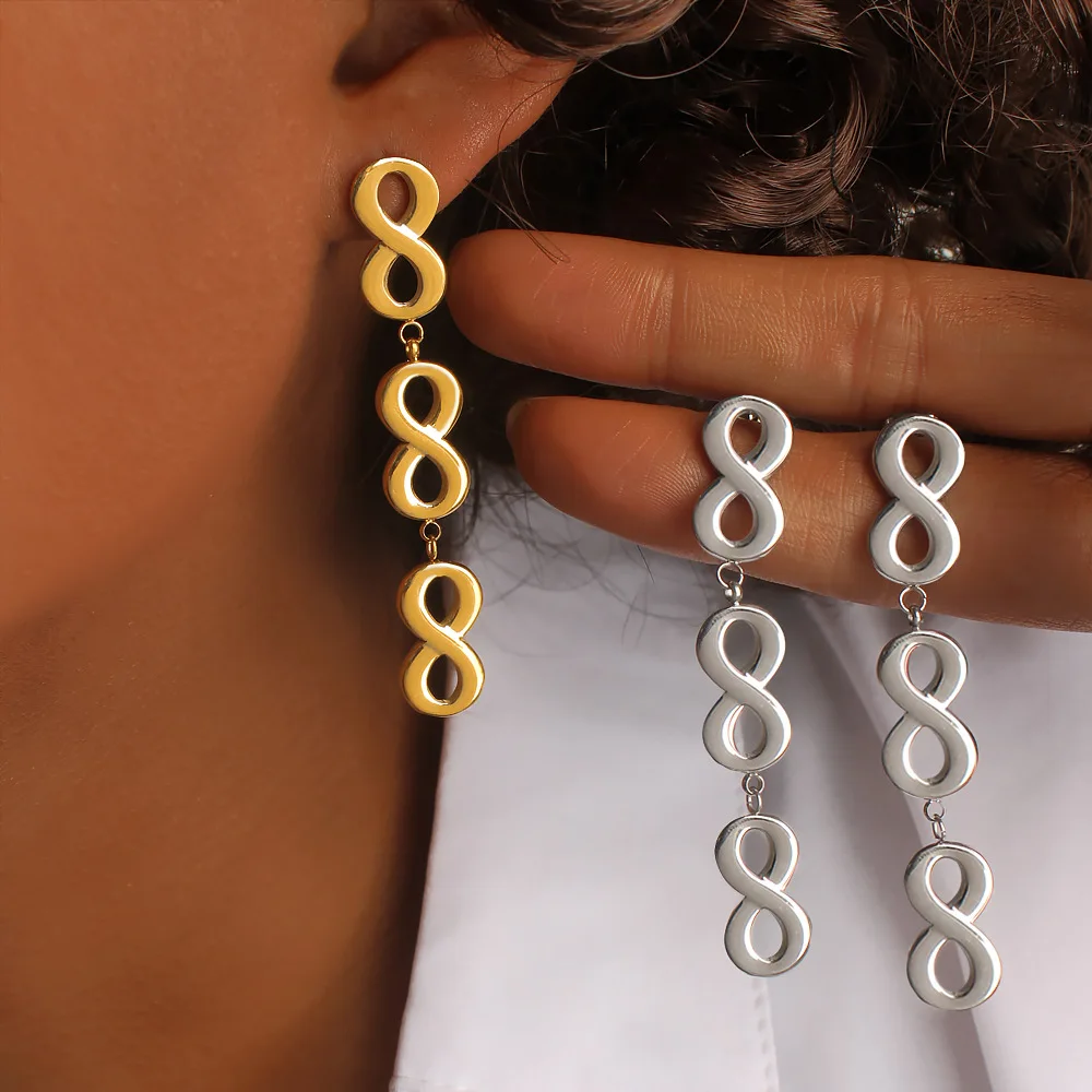 

DIY accessories Personalized Digital 8 Chain Pendant Earrings Stainless Steel 18K Gold Earrings Women's Premium Trend Fringed 8-