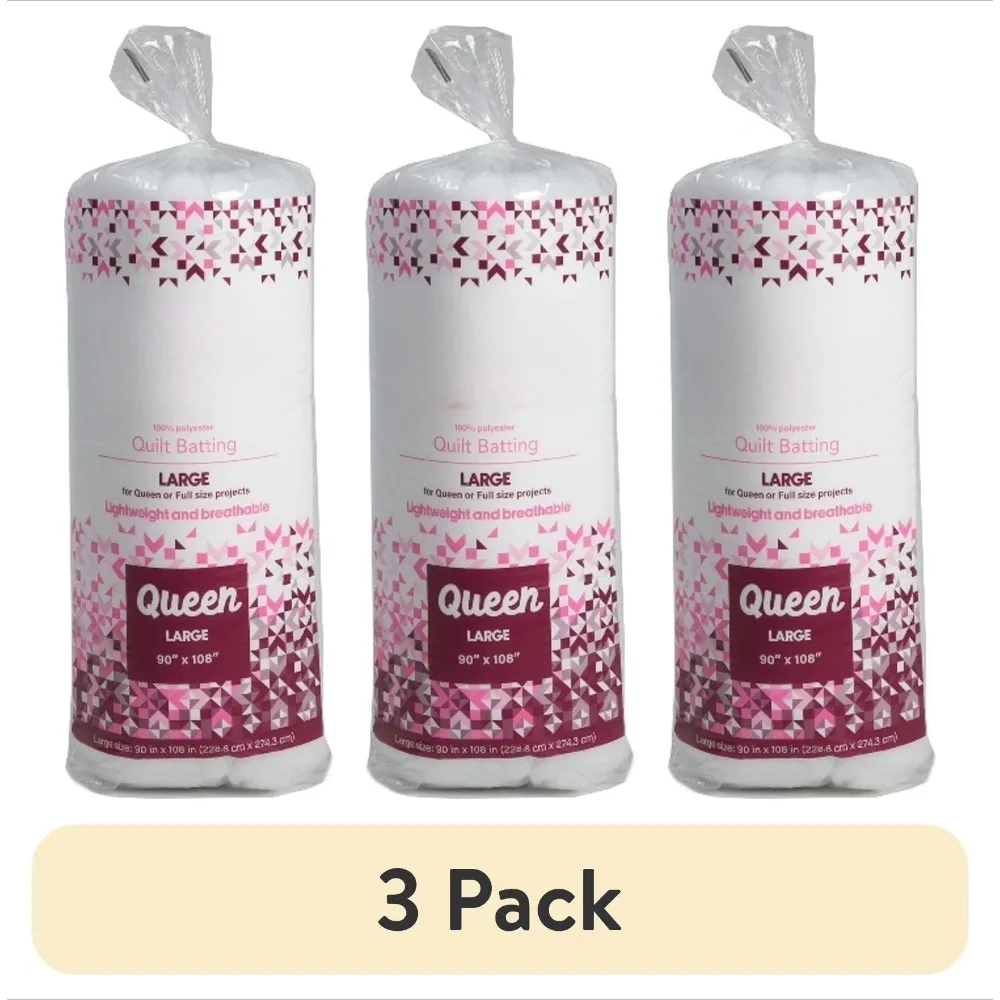 

3 Pack Low Loft Polyester Quilt Batting Premium Quilting 90x108 Inch Ideal for Queen Size Quilts Crafting Sewing Supplies