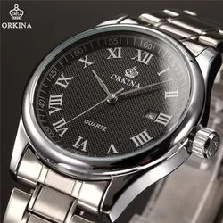 ORKINA Top Brand Analog Male Watches Japan Quartz Classic Roman Numerals Stainless Steel Bracelet Wristwatch Gift for Boyfriend