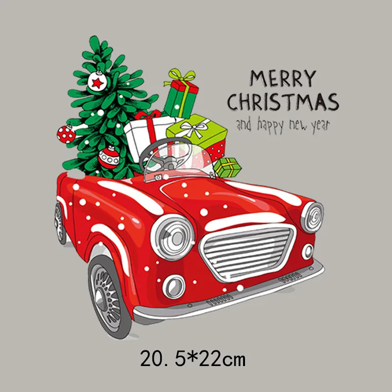 Christmas Tree Christmas Car Christmas Festival DTF Thermo Sticker Decals Heat Transfer Clothes Clothing Crafts Ironing Diy