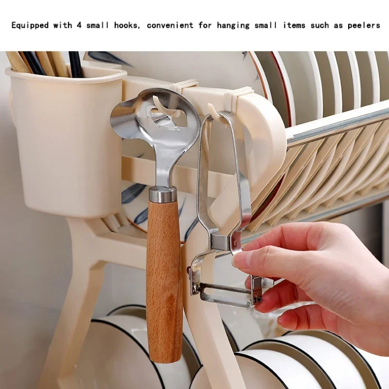 Drying Rack for Kitchen Storage, Double Layer Dish Drainer, Shelf Knife, Fork Container, Holder, Cutting Board Stand