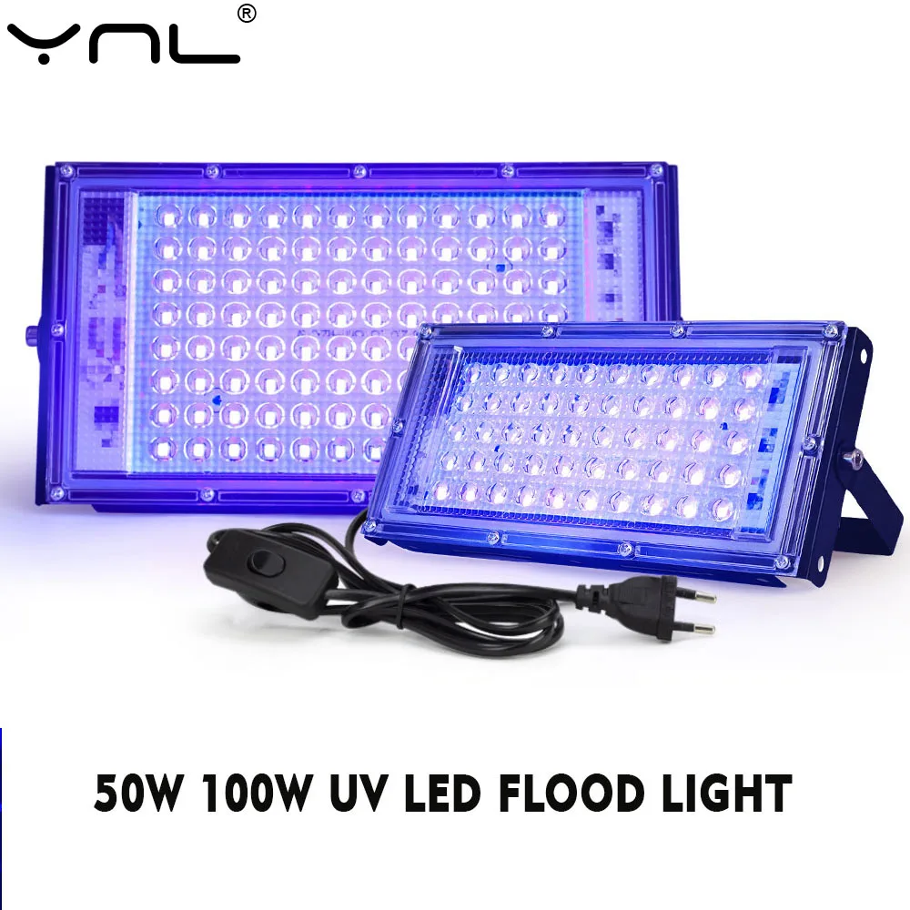 Lampu sorot LED UV 50W 100W, lampu Led UV 50W 220 W, lampu panggung Ultraviolet, tahan air IP65 untuk lampu sorot panggung, pesta disko, luar ruangan