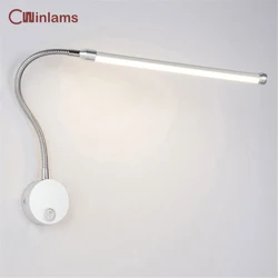 현대 침실 침대 옆 독서 조명 360 도 각도 조절 6W LED 독서 벽 램프 손잡이 스위치 90-260V, 모던한 침실 머리맡 독서 조명