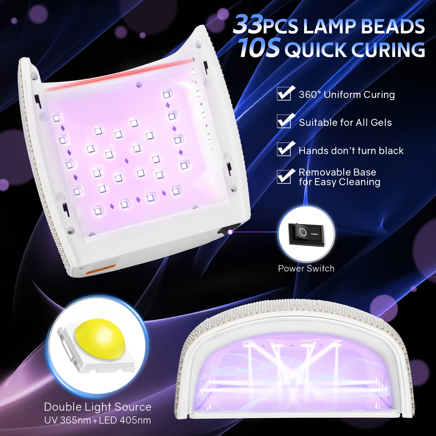 33leds lâmpada do prego com display lcd recarregável uv led lâmpada do prego 66w gel cura lâmpada com design de diamante para uso doméstico manicure