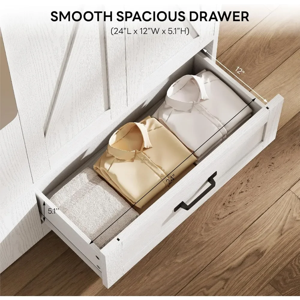 NEW-Armoire خزانة ملابس 70 بوصة، مساحة تخزين كبيرة مع مرآة، بابين، درج، أرفف، غرفة نوم حديثة خشبية قائمة بذاتها