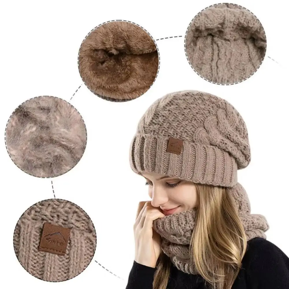 Hiking Soft Winter Beanie Hat Scarf Set Fleece Lined Neck Warmer Thermal Knit Cap Thicken Stylish Design Warm Wool Hat Women/men