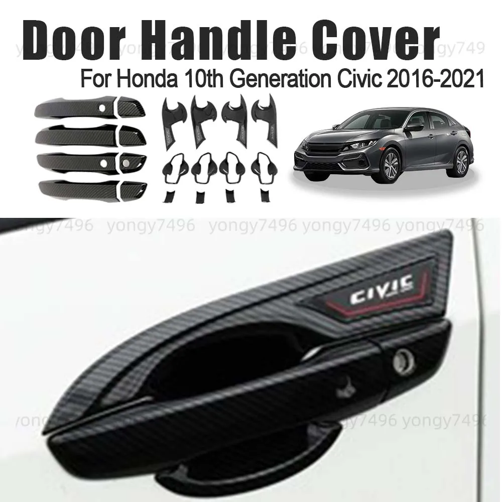 

Car Upgrade Carbon Fiber Black Silver Door Handle Cover For Honda 10th Generation Civic 2016-2021 Blade Edge Cars Accessories