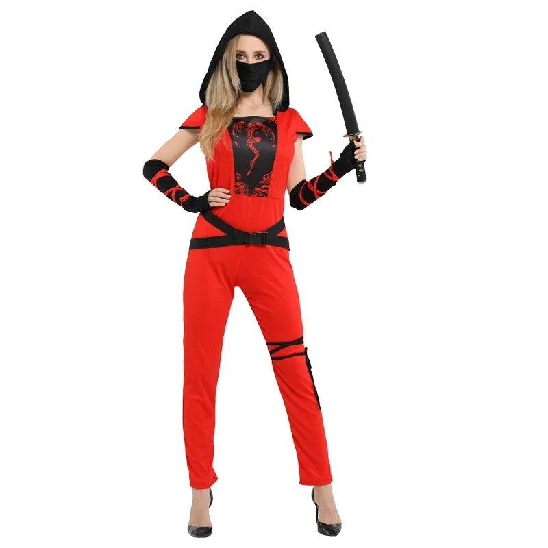 Carnival Adult Ninja Costume Men Women Costume Black Ninja Red Warrior Cosplay Carnival Party No Weapon