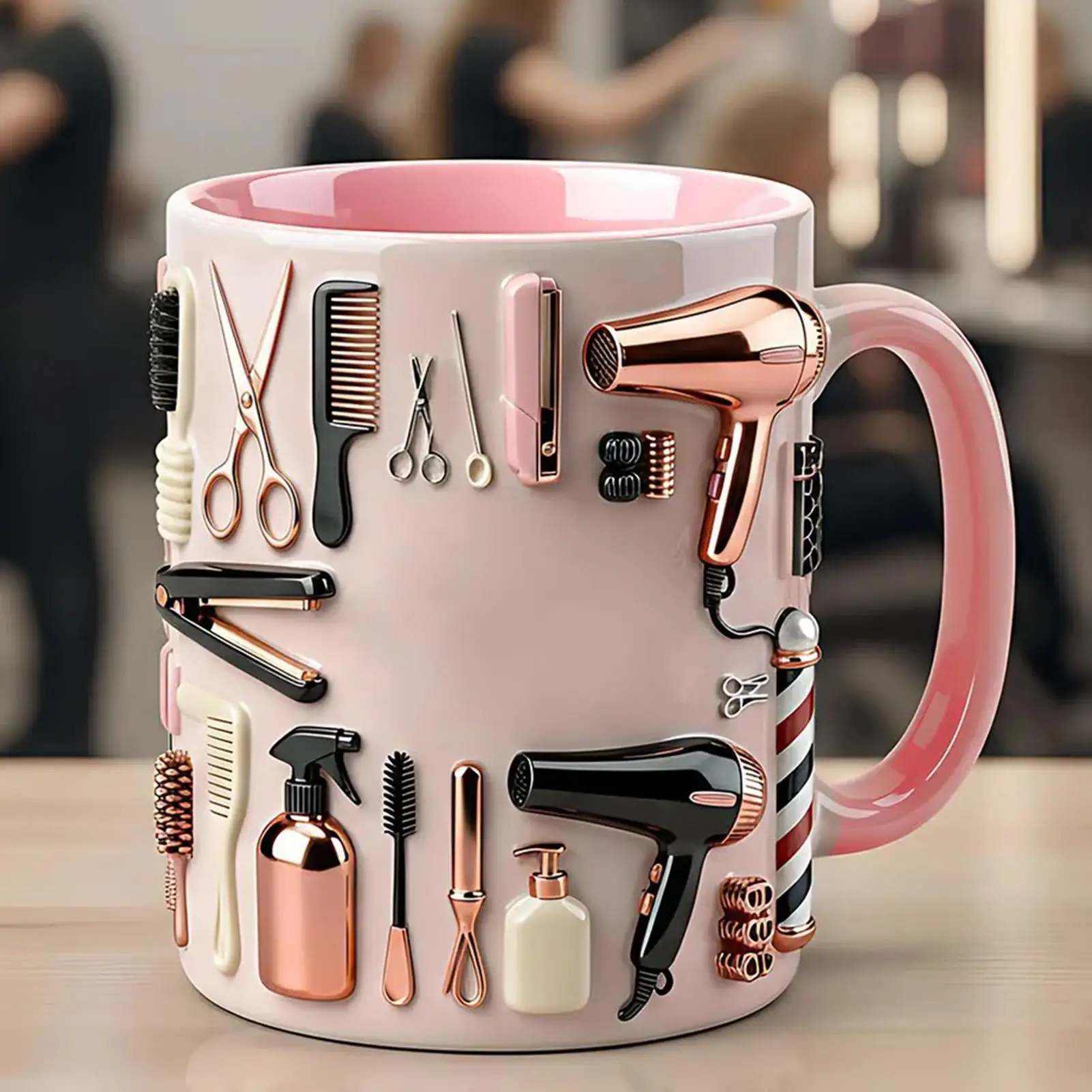 new Funny Coffee Cups 330ml Ceramic Pink Novelty Hairdresser Theme Coffee Mug For Hot Cold Drink Water Tea Beverage Juice Home