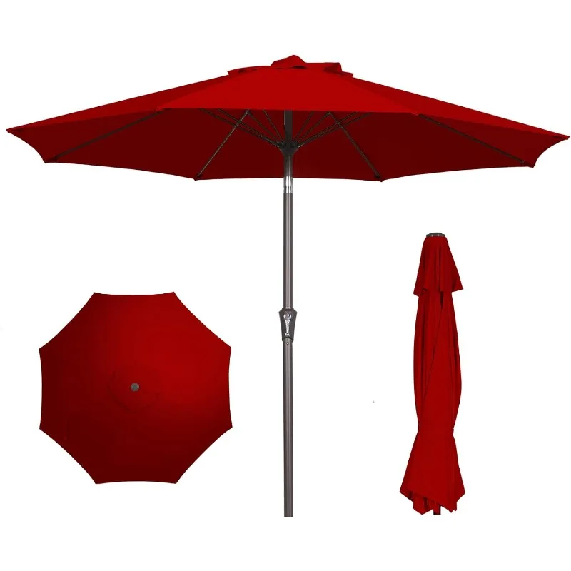 

9FT Patio Umbrella Outdoor Market Umbrella with Push Button Tilt and Crank,Table Umbrella 8 Sturdy Fiberglass Ribs UV Protection