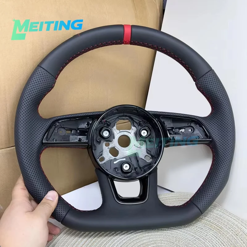 Suitable for Audi A3 A4L A5 B9, flat bottomed sports leather, fully perforated and semi perforated steering wheel with frame