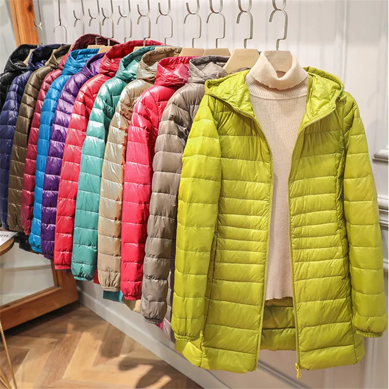 

Women Ultra Light White Duck Down Jacket 2022 Autumn Winter Warm Hooded Down Coat Parkas Ladies Thin Long Puffer Outwears S~7XL