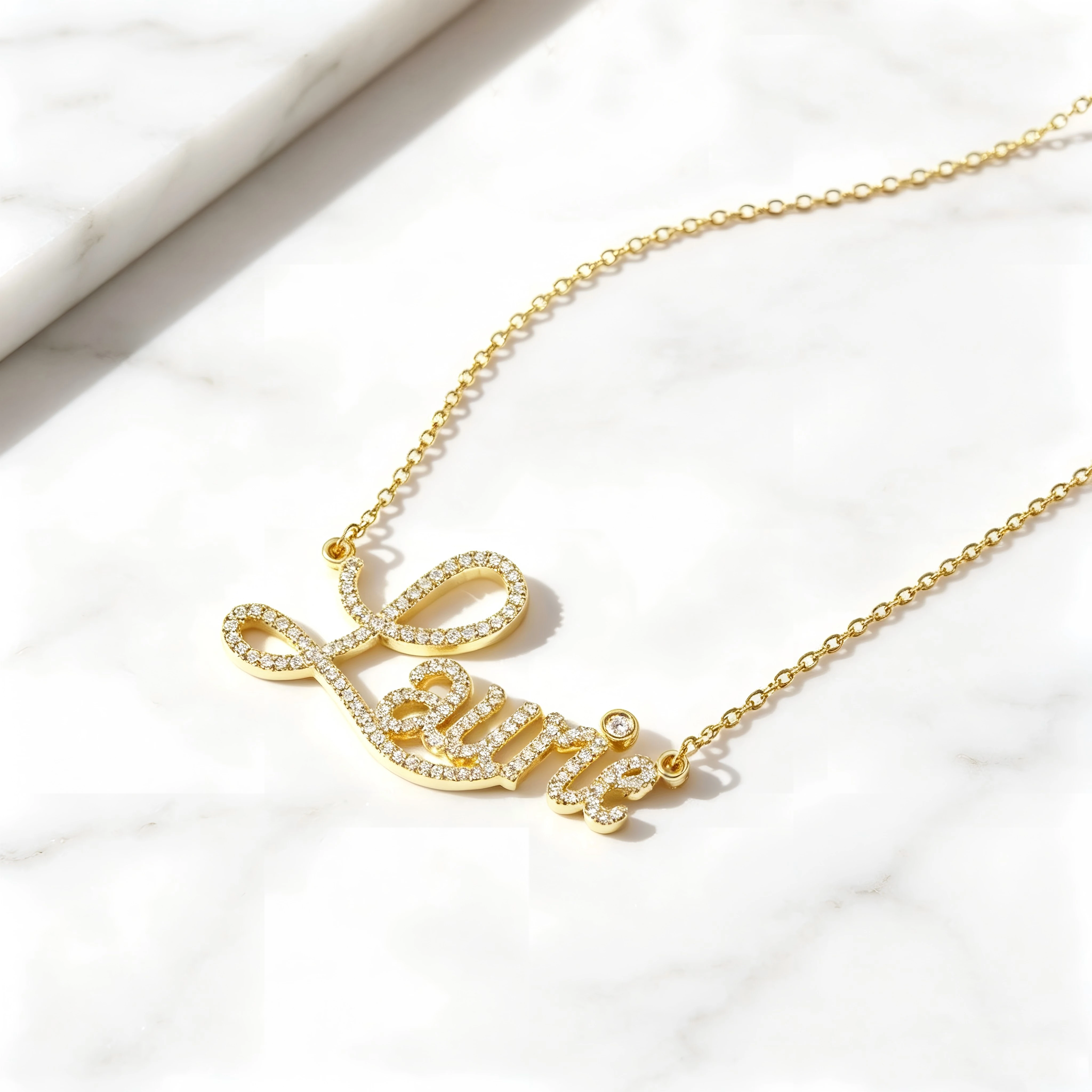 Personalisierte Kristall-Namenskette für Frauen, Individueller Kursivschrift-Anhänger, Valentinstag- und Geburtstagsgeschenk, Gold, Silber, Mehrfarbig – Detail 5