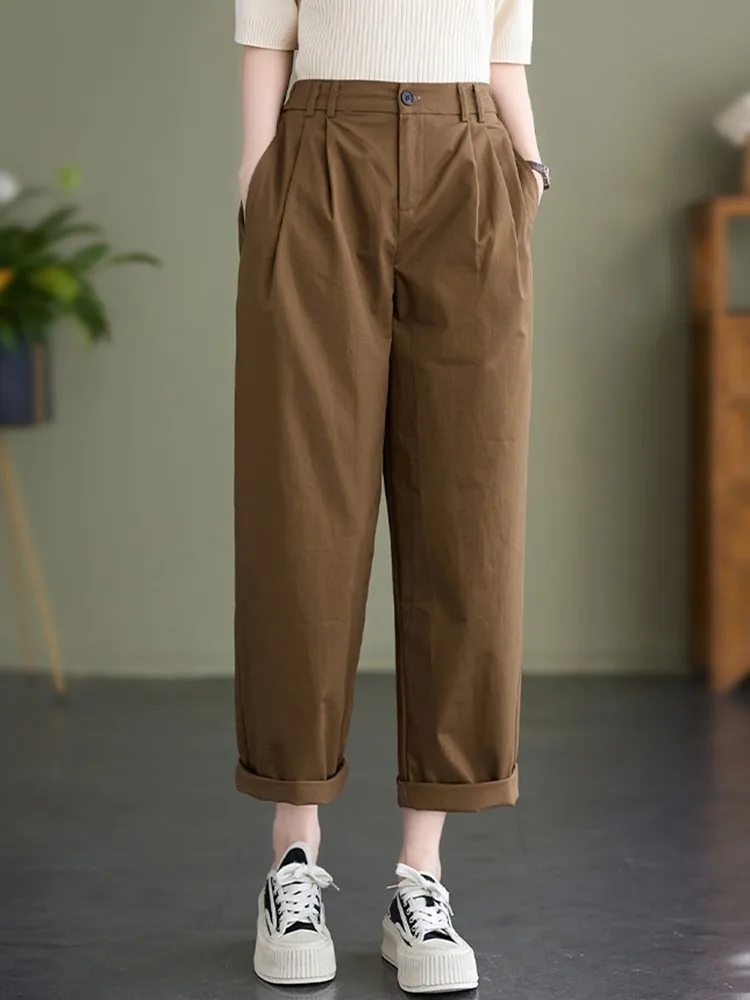 

Women Casual Pants New Arrival 2022 Autumn Simple Style All-match Solid Color Loose Female Cotton Straight Trousers B2141