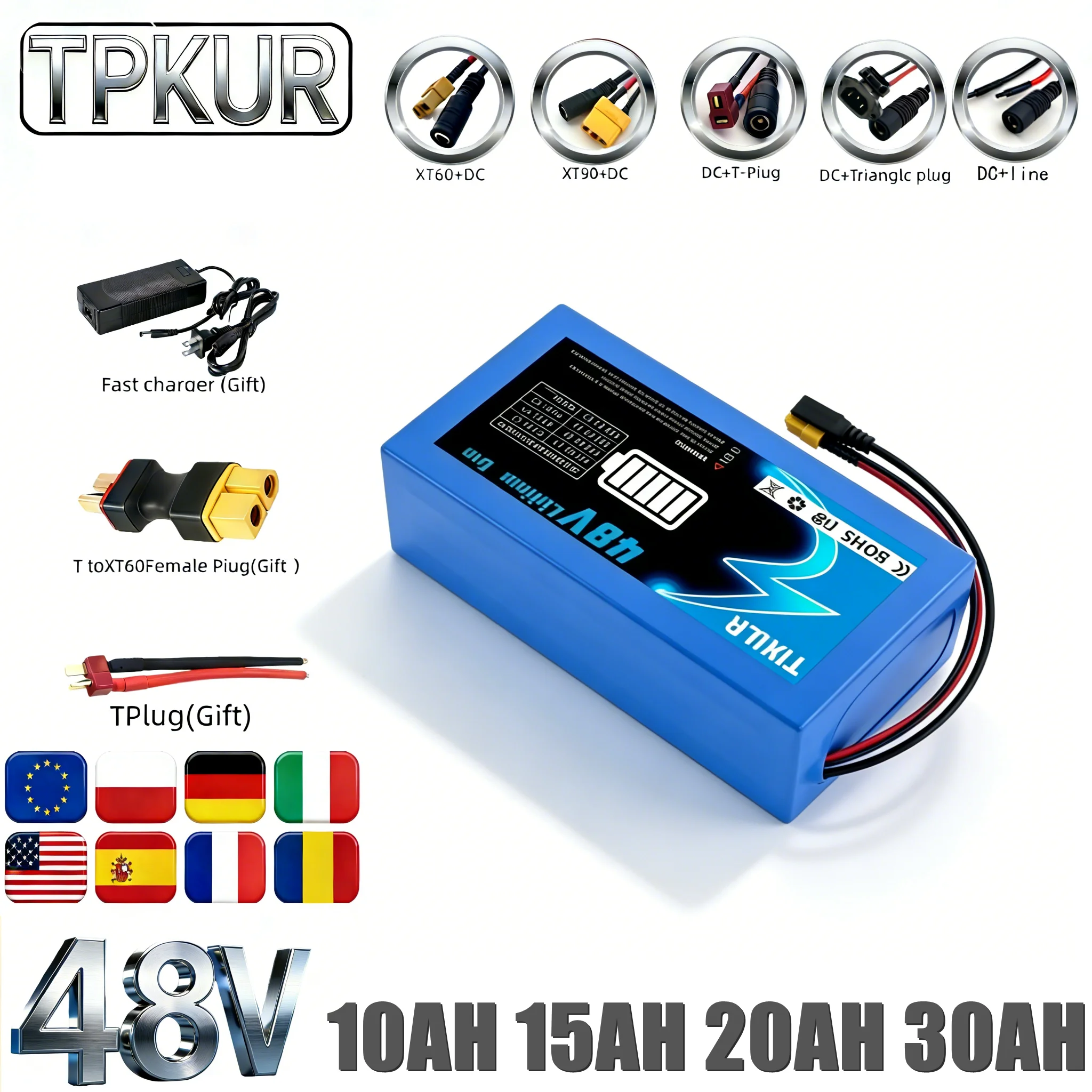 48V 18650 Cell Battery Pack  10AH,15AH,20AH,30Ah Large Power Lithium Battery Integrated BMS Safe Power Supply for Electric Motor