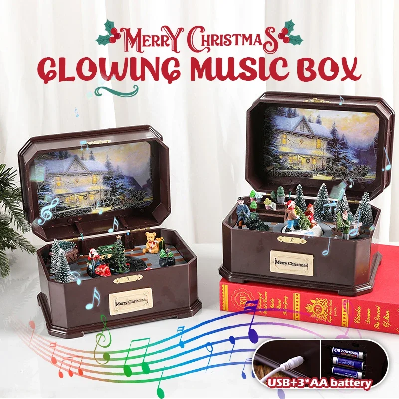 

Delicate Christmas Music Box Attractive Xmas Music Box USB/Battery Powered Children Gift Merry Christmas Tiny Musical Box