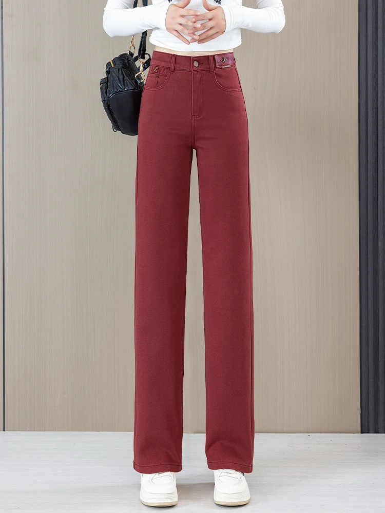 

Джинсы Ankela Red: женские повседневные прямые джинсы с высокой талией, весенне-осенние, облегающие, широкие, из денима, комфортные, эластичные