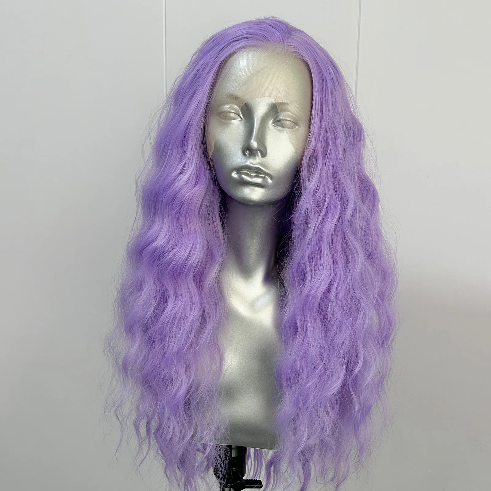 Long Curly Wavy Light Purple Synthetic 13X4 Lace Front Wigs for Women Free Part Loose Deep Wave Lavender Colored Cosplay Party