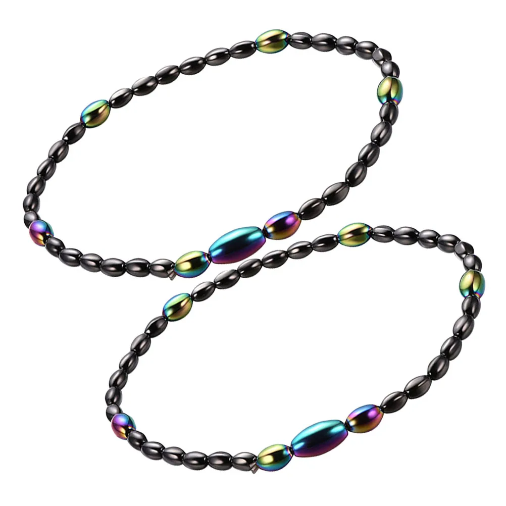

2Pcs Magnetic Hematite Anklet Bracelets Vintage Lightweight Magnetic Ankle Chains Foot Jewelry for Men Women Decorative Bead