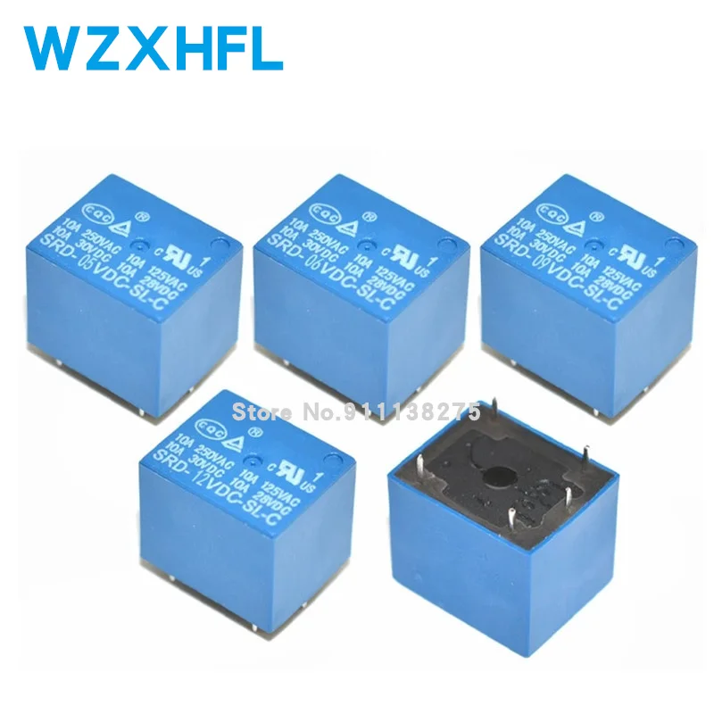 5Pcs Relays SRD-03VDC-SL-C SRD-05VDC-SL-C SRD-06VDC-SL-C SRD-09VDC-SL-C SRD-12VDC-SL-C 3V 5V 6V 9V 12V 24V 48V 10A 250VAC 5PIN