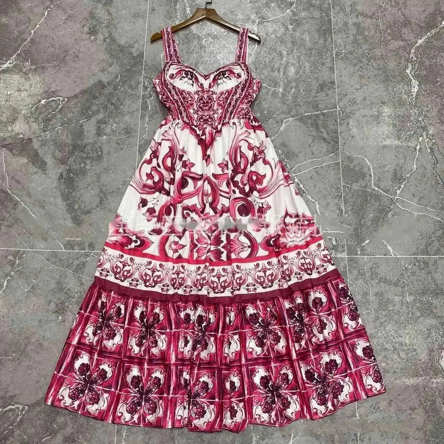 Runway Summer Holiday Floral Maxi Dress Women Spaghetti Strap V Neck Backless Blue White Porcelain Print Vacation Long Dresses