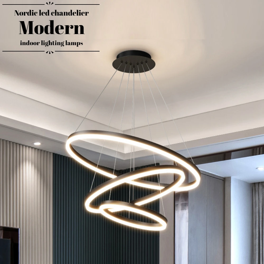 

Minimalist Modern Led Chandelier Circular Ring Chandelier Hanging Lamp Pendant Lights Bedroom Dining Room Home Lighting Decor
