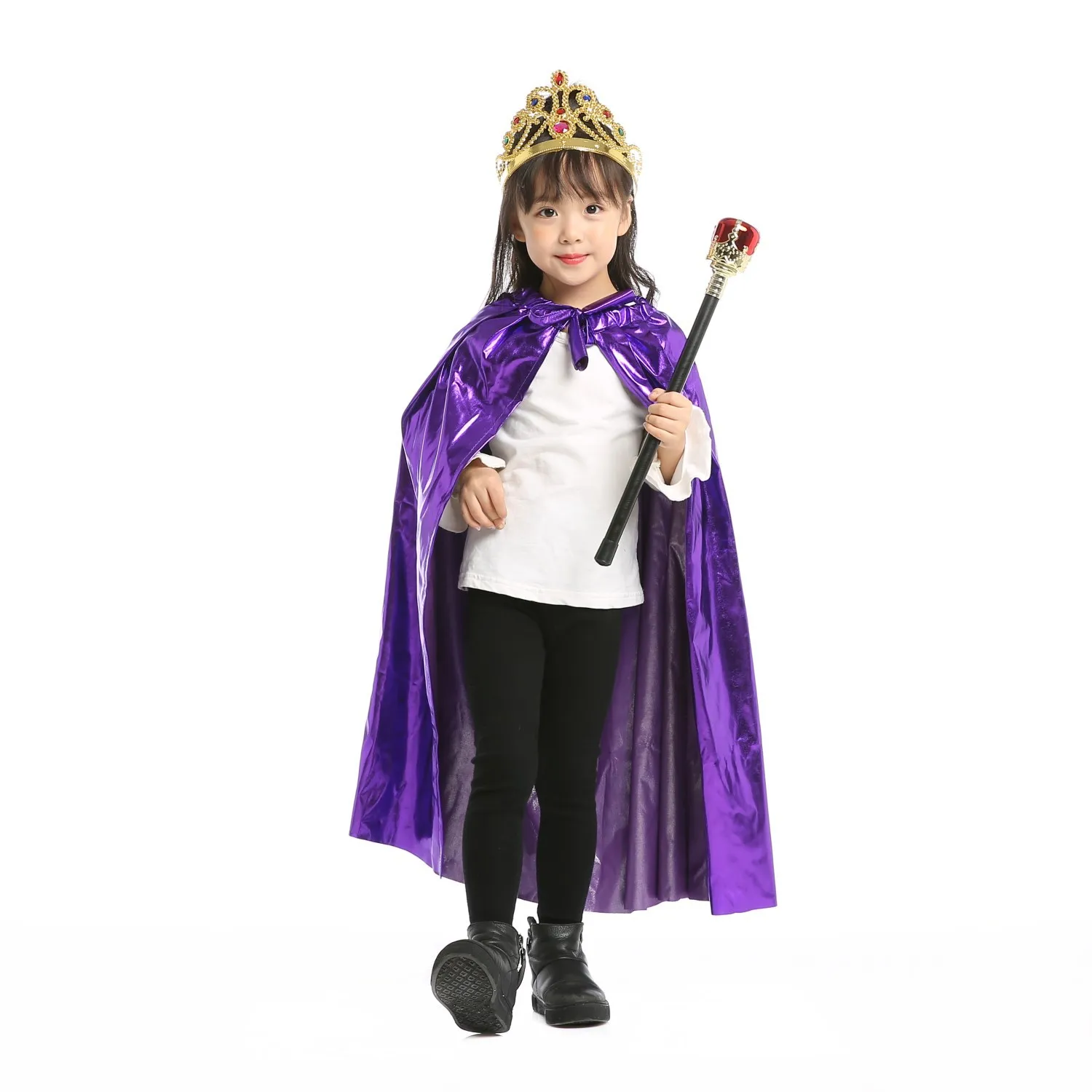 ฮาโลวีนเด็กคอสเพลย์เครื่องแต่งกาย Princess King Cape เด็กผู้หญิงเด็ก 80 ซม.Bright ผ้า Bronzing Silver Gold เสื้อคลุม