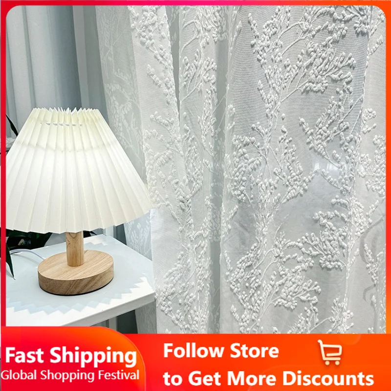 3D Embossed Yuandai Sheer Curtain Customized Premium Window Screen Curtains for Living Dining Room Bedroom Rideaux Voilage