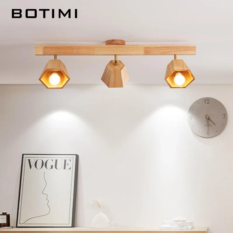 BOTIMI Adjustable LED Wooden Ceiling Lights For Corridor Solid Wood Printing Light Surface Mounted Kitchen Living Room Lamps