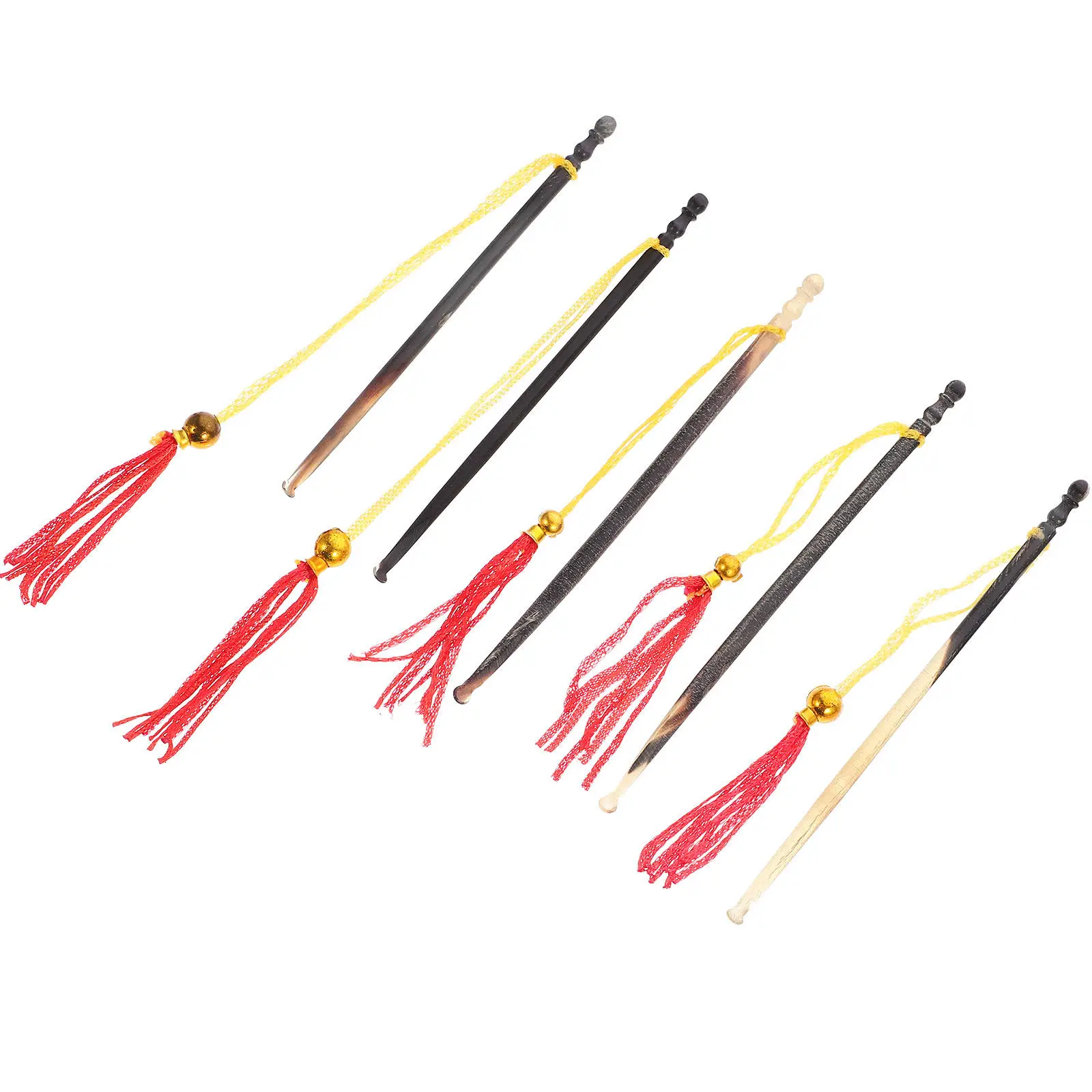 

5pcs Cow Horn Ear Pick Tool 10cm Long Durable Lightweight Exquisite Workmanship Anti Scratch Tassel Lanyard Portable Ear