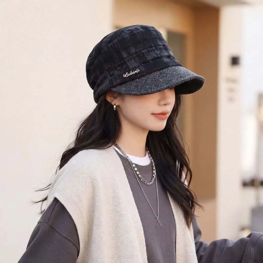 Grid Peaked Hat Warm Plaid Newsboy Cap Vintage Soft Checked Slouchy Hat Elegant All Match Visor Beret Cap Shopping