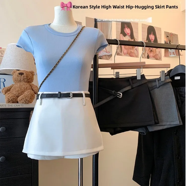 

High Waist ort Skirt with Se Pants A-Line Bodycon Skirt for Trendy Women Polyester Fiber Decorative 3D Stitching