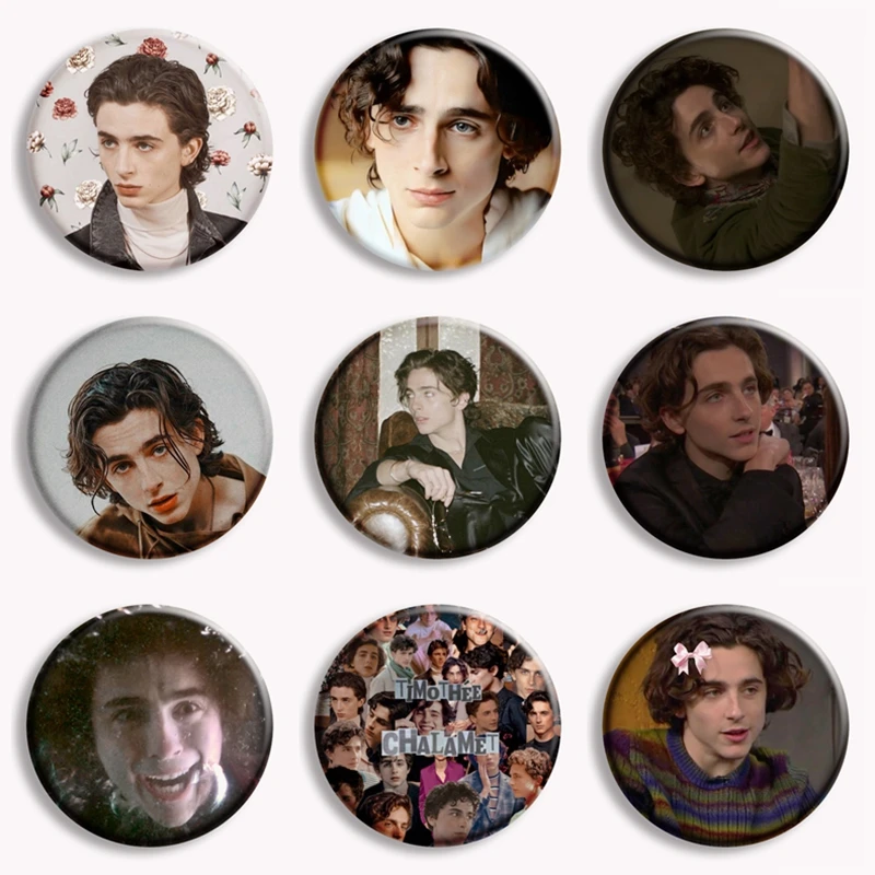 Popularny aktor Timothee Chalamet zdjęcie przypinka słynna gwiazda filmowa broszka znaczek dla fanów prezent akcesoria do plecaków 58mm