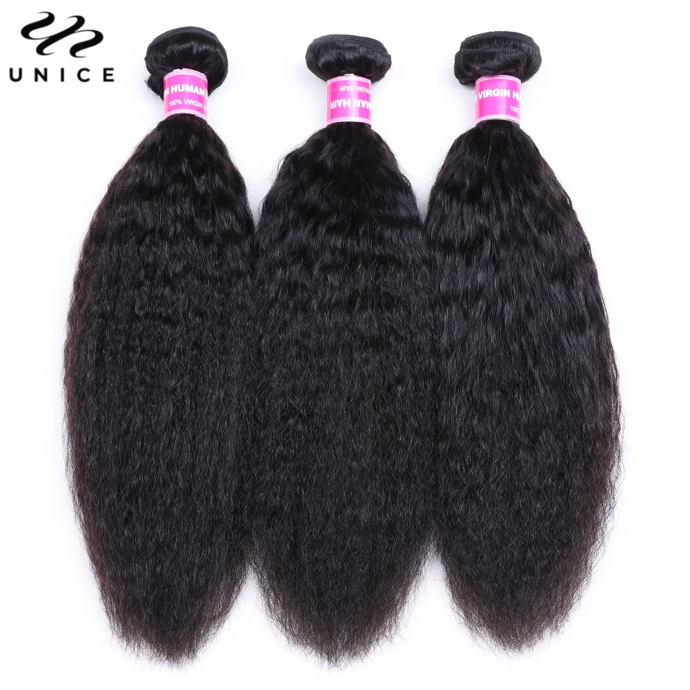 UNice Hair Kinky Straight Human Hair Bundles Wholesale Natural Color 100% Human Hair Sew In Bundles 1/3/4 Deals 100G Per Bundle