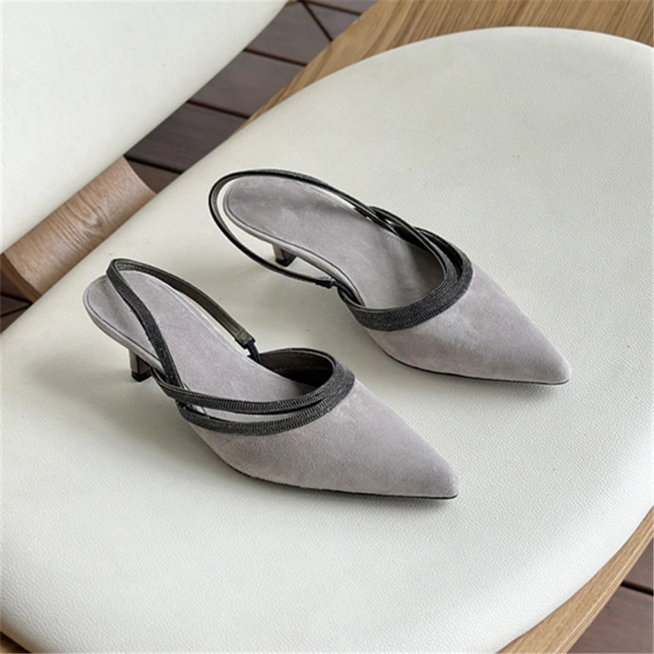 B*C Suede Slingback Flats With Shiny Strap Master Quality Kitten Heels 2024 Luxury Design Shoes For Women