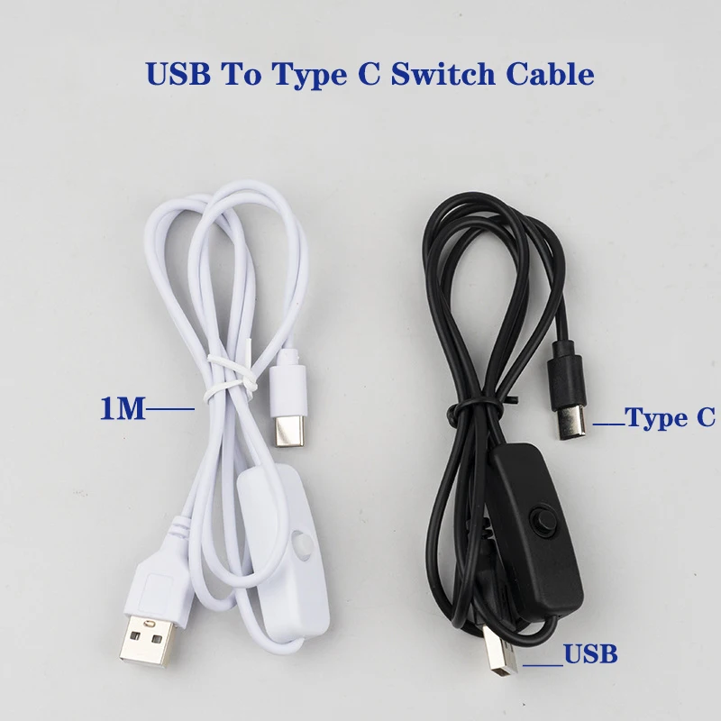 1M USB To Type C Switch Cable DC 5V Power Supply Extension Wire On/Off Button Switch line