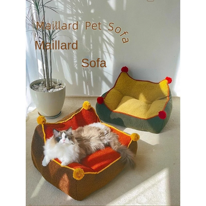 Maillard Pet Sofa Winter Cat Autumn and  Christmas Cute Bedside  Nest Warm Oversized Removable  Washable