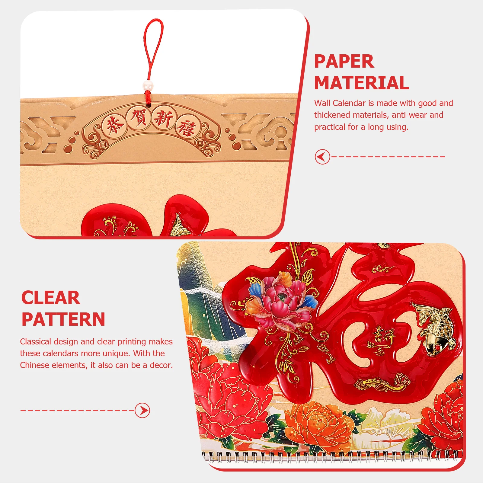 

2024 Dragon Year Wall Calendar Chinese Fu Decoration Traditional Hanging Calendar for Home Office Decor Lunar Date Display