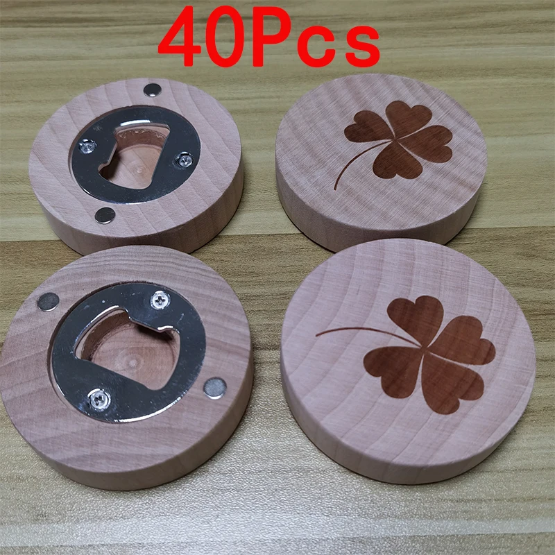 

40Pcs Four-leaf clover Wood Openers Fridge Magnets Bottle Opener Photo Wall Message Magnet Sticker Home Refrigerators Decor