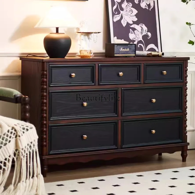 

XX39French retro solid wood American medieval style living room bedroom six bucket storage cabinet