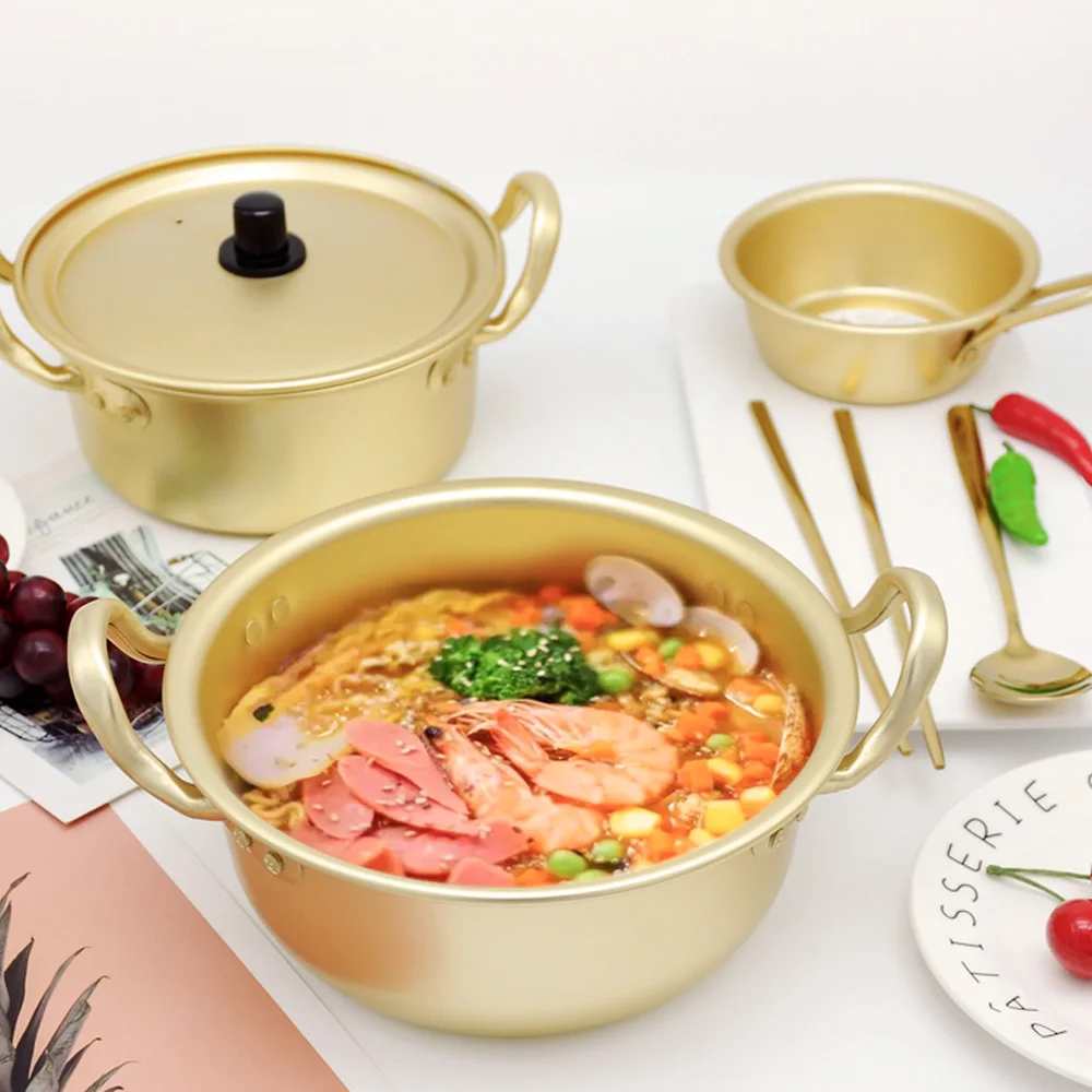 Korean Style Ramen Noodles gold Pot Aluminum Soup hot Pot Oxidized Coating Noodles Mike Egg Soup Cooking golden Kitchen Cookware