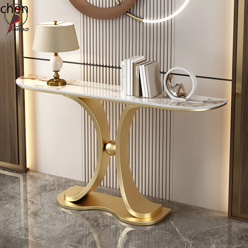 ZML Entryway Cabinet Wall-Mounted Ultra-Narrow Entryway Table Semi-Circular Rock Board Entrance Display Stand