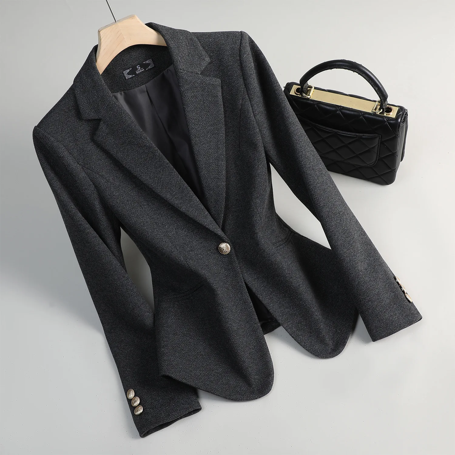 

Шерстяной пиджак, женская верхняя одежда, новинка 2025 года, осень-зима, повседневные топы для поездок на работу, женские пиджаки на одной пуговице, женская официальная куртка