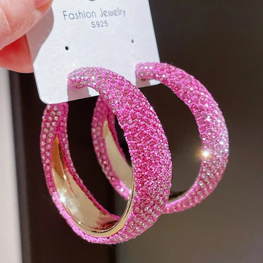 New Fashion Exaggerate Shiny Rhinestones Earrings Big Hoop Earrings Geometric Round Crystal Earrings Jewelry Accessories Gifts