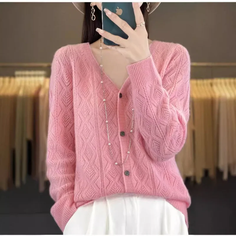 Women's Cardigan 2024 Spring/Summer New Wool Coat Hollow All-Match Loose Sweater Sweater