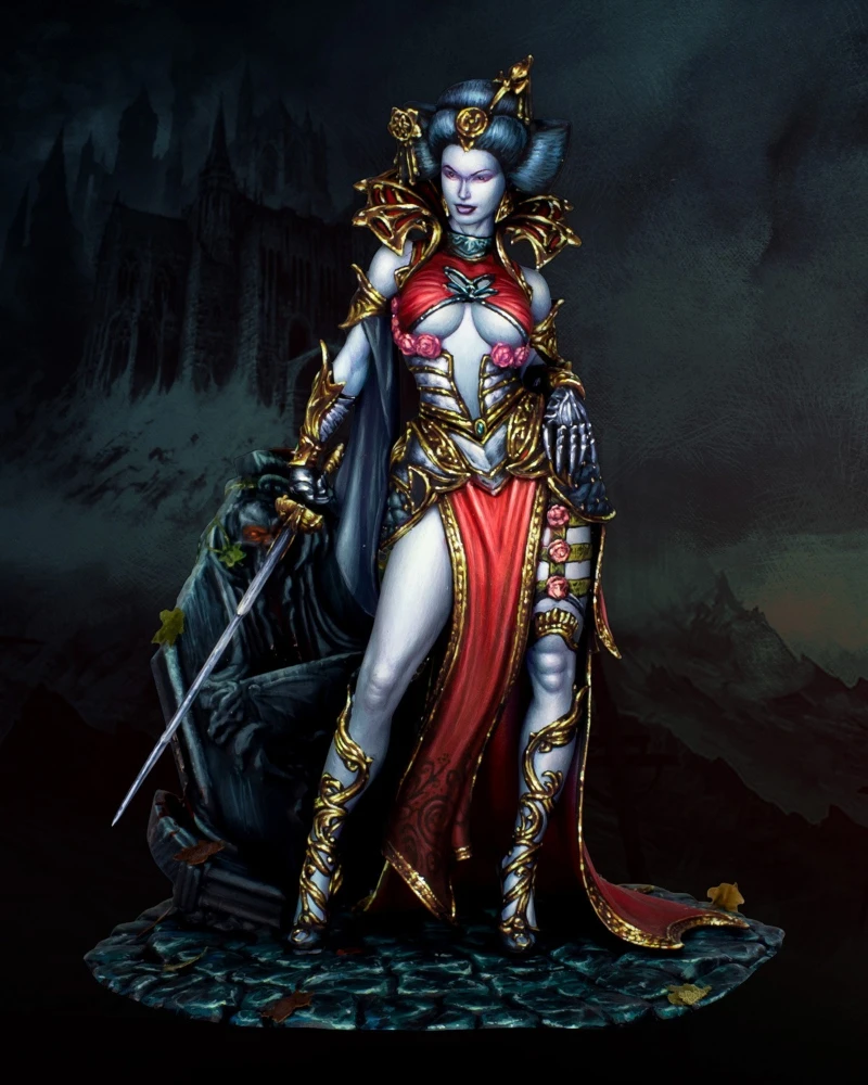 

1/24 Scale 75mm DieCast Resin Figure Model Kit Vampire Countess (3 Heads) Hobby Miniature Toys Unassembled Unpainted DIY Diorama