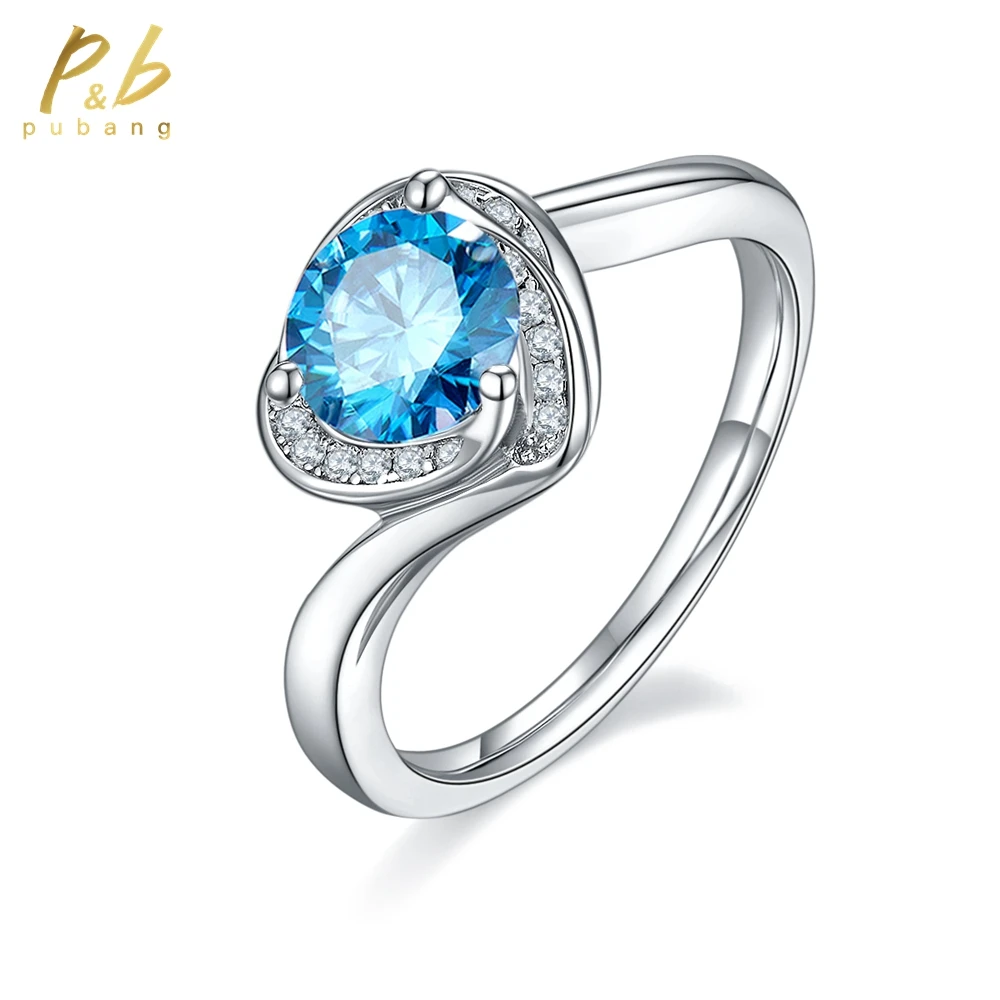 

PuBang Blue GRA Moissanite Diamond Ring Fine Jewelry 100% 925 Sterling Silver for Women Annivesary Engagemnet Gift Free Shipping